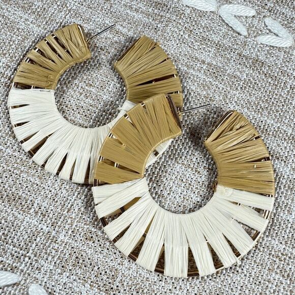 Free People Gold and Cream Hoop Earrings - Picture 4 of 9